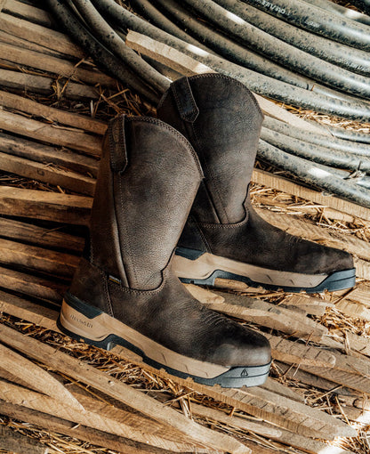 Men's Flatland Pull-On Waterproof Work Boot (Carbon Toe) - Dark Brown/Black