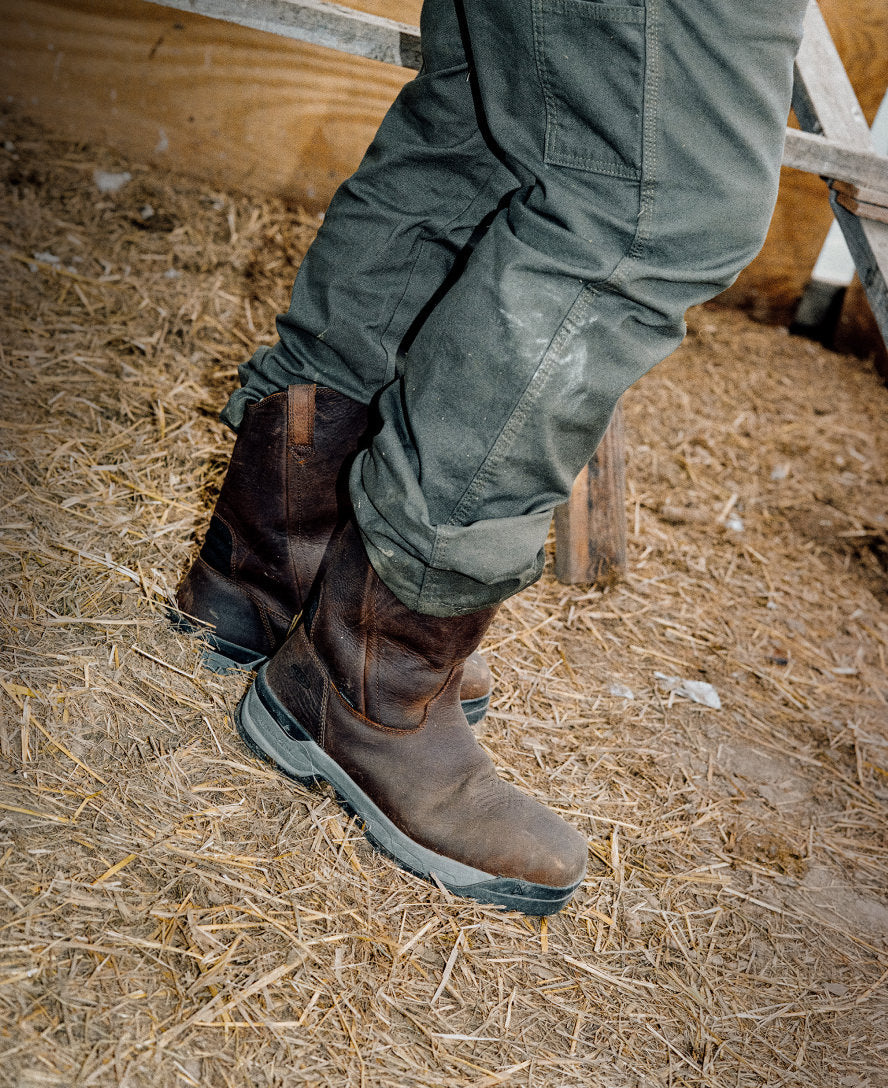Men's Flatland Pull-On Waterproof Work Boot (Carbon Toe) - Bison/Black